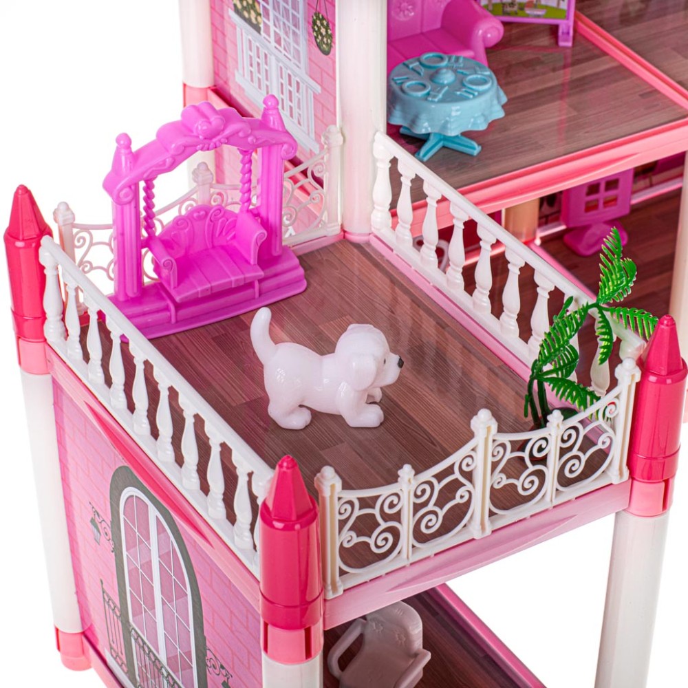 Maison de poupée villa rose DIY 4 niveaux meubles