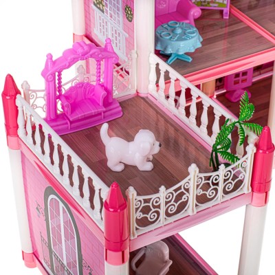 Maison de poupée villa rose DIY 4 niveaux meubles