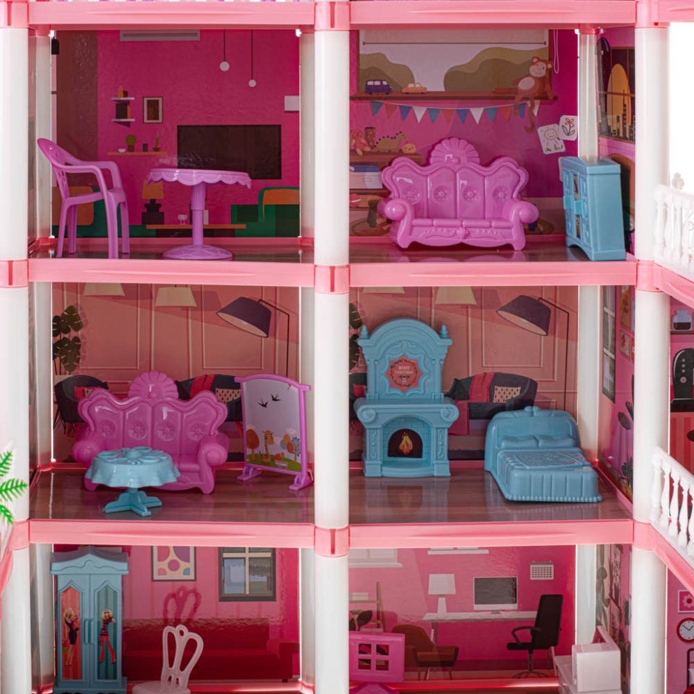 Maison de poupée villa rose DIY 4 niveaux meubles