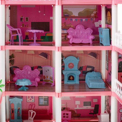 Maison de poupée villa rose DIY 4 niveaux meubles