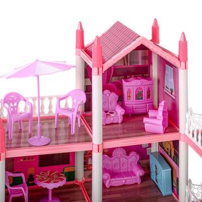 Maison de poupée villa rose DIY 4 niveaux meubles
