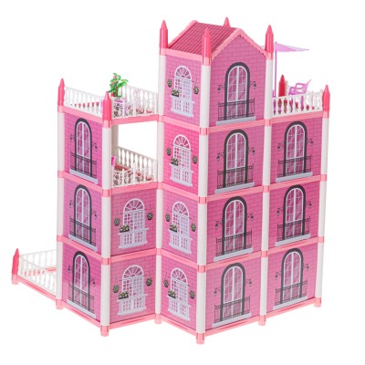 Maison de poupée villa rose DIY 4 niveaux meubles