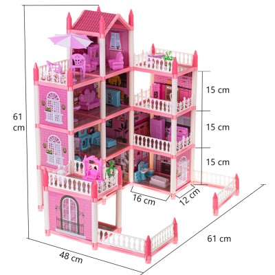 Maison de poupée villa rose DIY 4 niveaux meubles