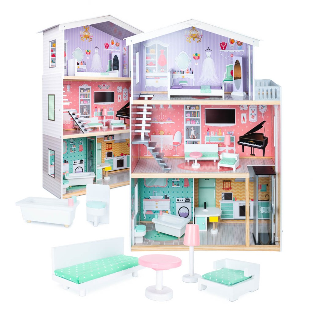 Maison de poupée en bois pastel 117cm Maison de poupée en bois pastel 117cm