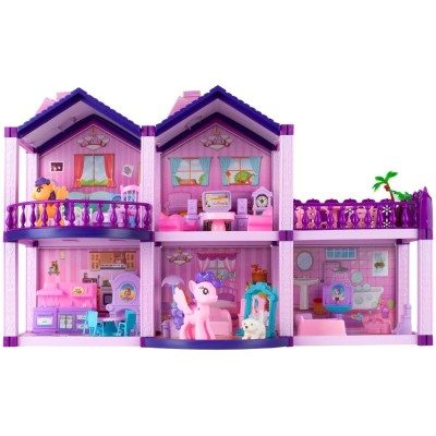 Villa maison de poupée et poney avec chevaux