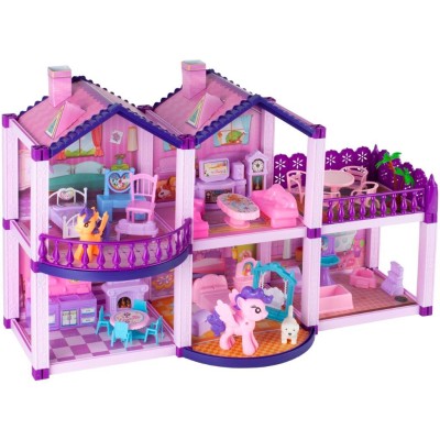 Villa maison de poupée et poney avec chevaux
