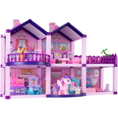 Villa maison de poupée et poney avec chevaux
