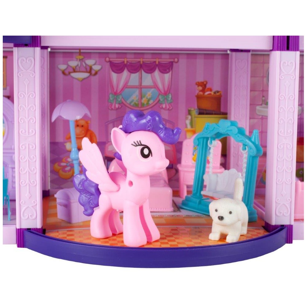 Villa maison de poupée et poney avec chevaux