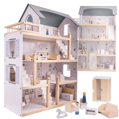 Maison de poupée en bois + meubles 80cm