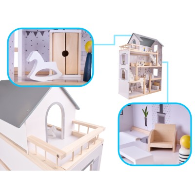 Maison de poupée en bois + meubles 80cm