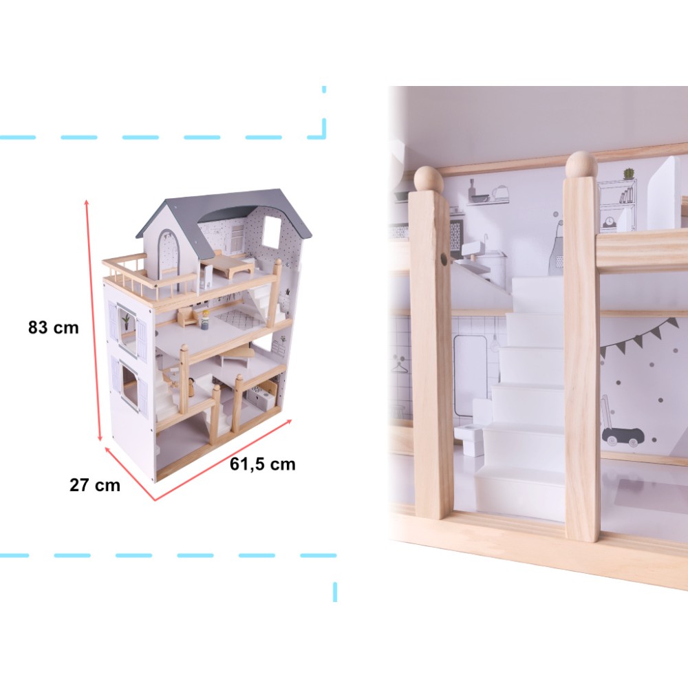 Maison de poupée en bois + meubles 80cm