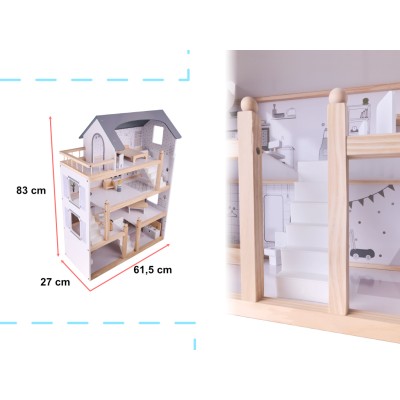 Maison de poupée en bois + meubles 80cm