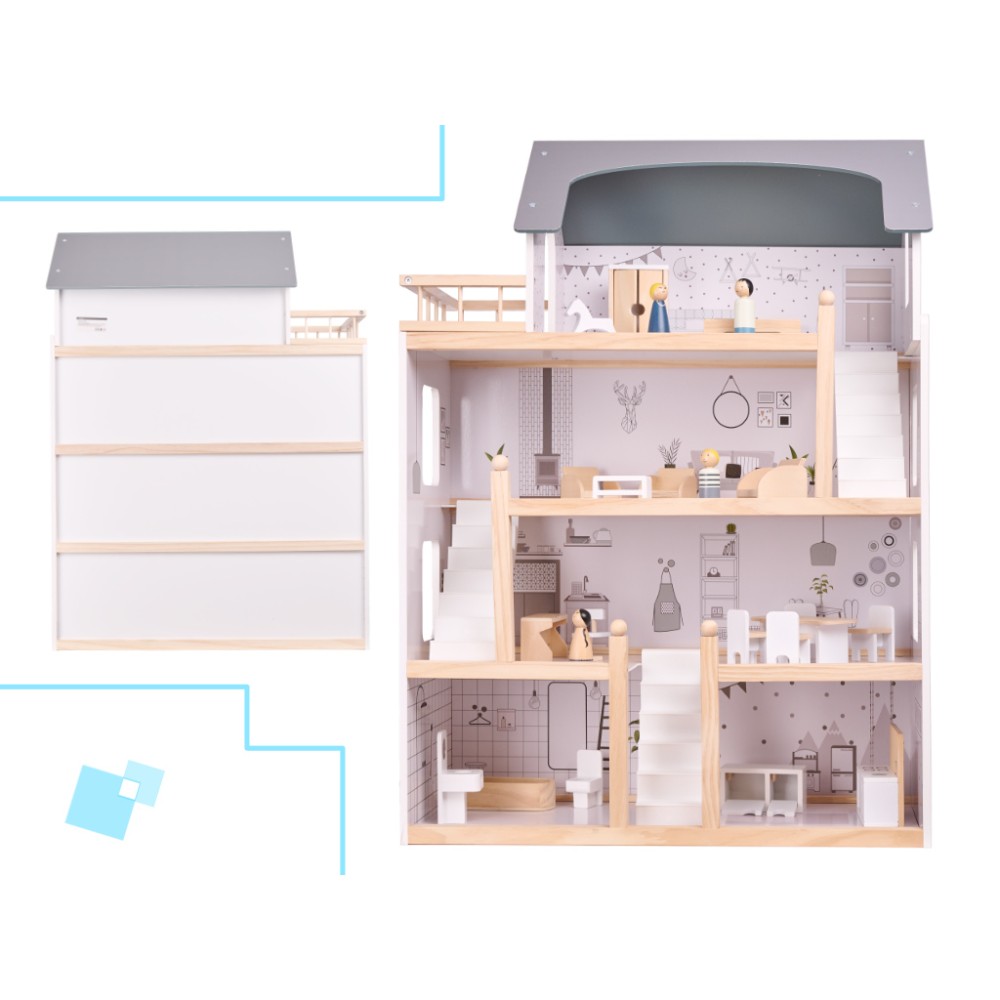 Maison de poupée en bois + meubles 80cm
