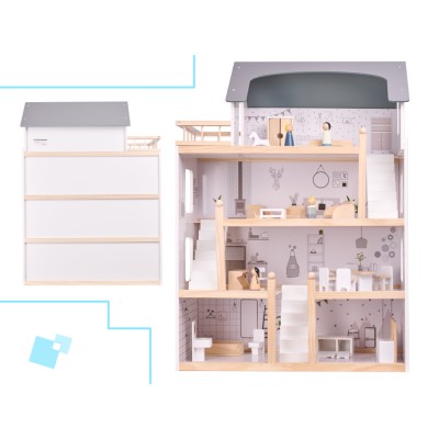 Maison de poupée en bois + meubles 80cm