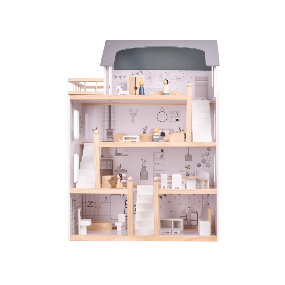 Maison de poupée en bois + meubles 80cm