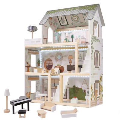Maison de poupée en bois ULILO FLORO bohème LED 