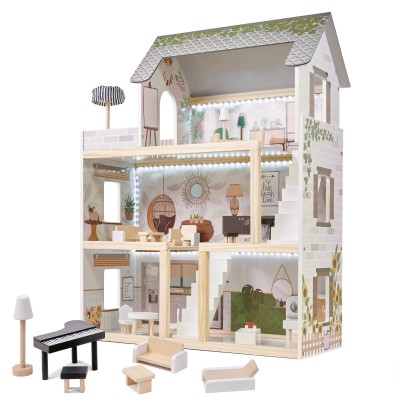 Maison de poupée en bois ULILO FLORO bohème LED 