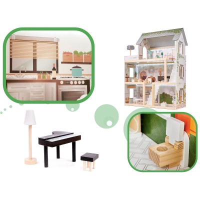 Maison de poupée en bois ULILO FLORO bohème LED 