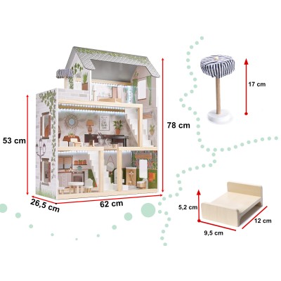 Maison de poupée en bois ULILO FLORO bohème LED 