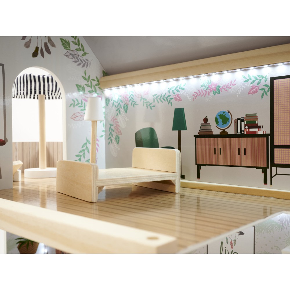 Maison de poupée en bois ULILO FLORO bohème LED 