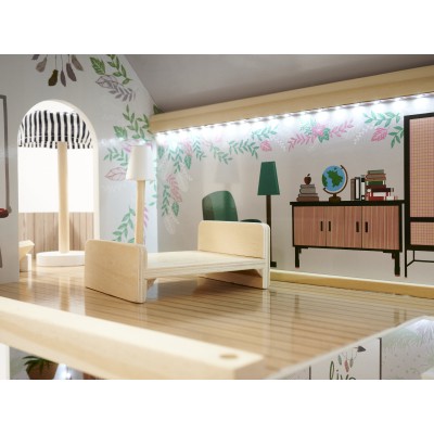 Maison de poupée en bois ULILO FLORO bohème LED 