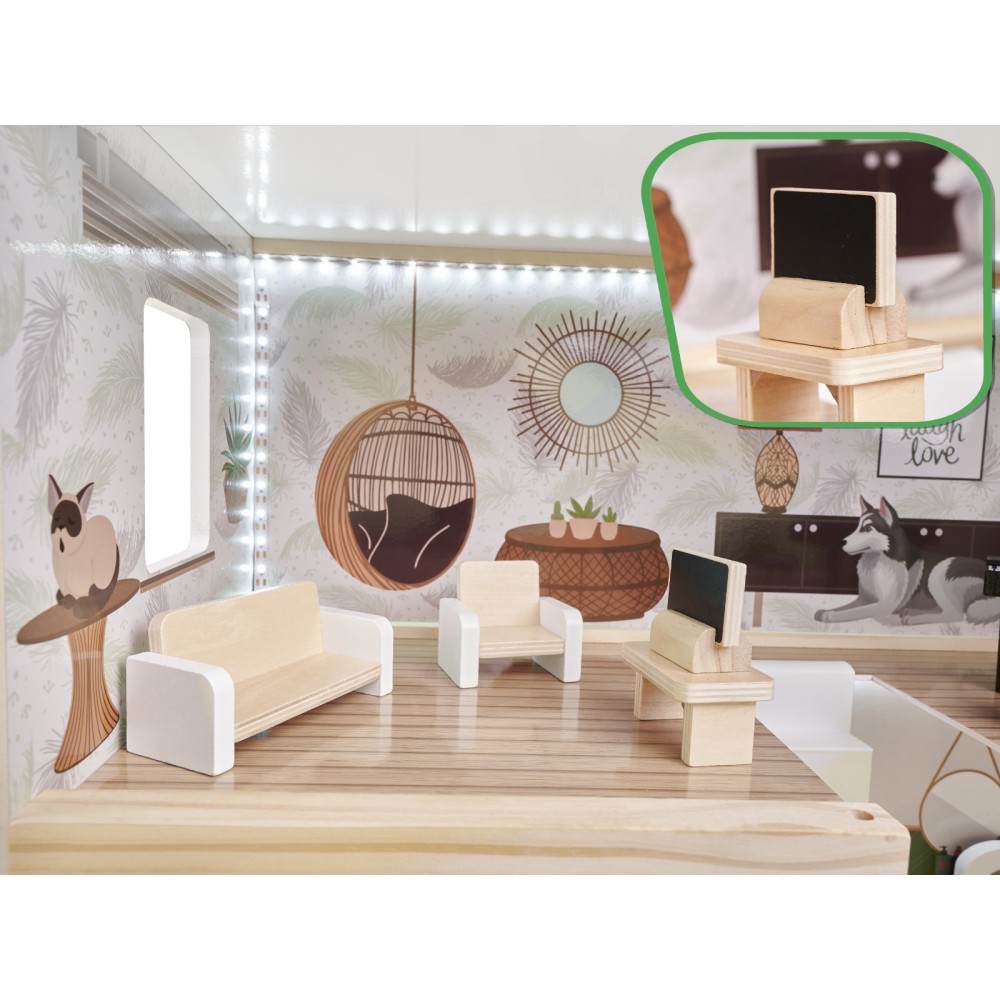 Maison de poupée en bois ULILO FLORO bohème LED 