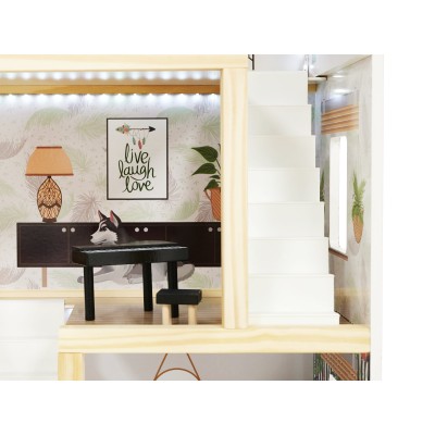 Maison de poupée en bois ULILO FLORO bohème LED 