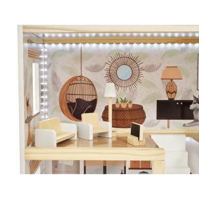 Maison de poupée en bois ULILO FLORO bohème LED 