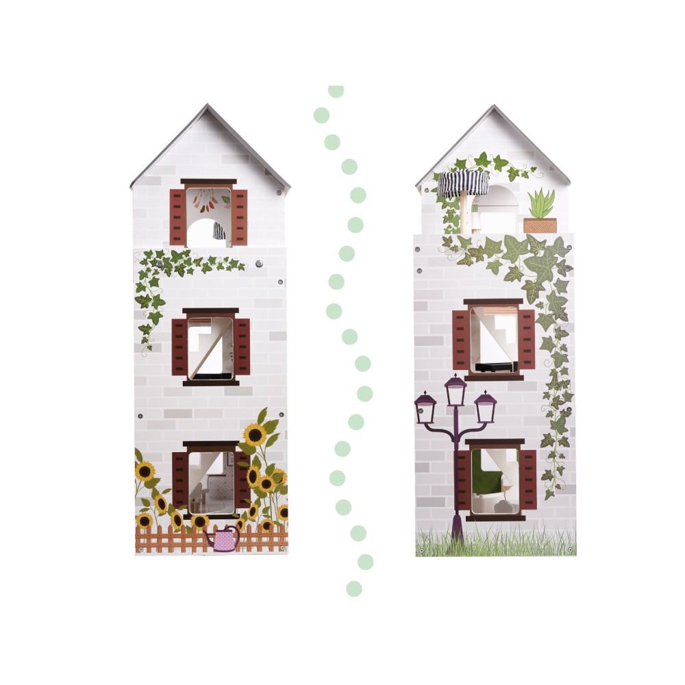 Maison de poupée en bois ULILO FLORO bohème LED 