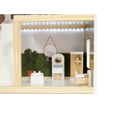 Maison de poupée en bois ULILO FLORO bohème LED 