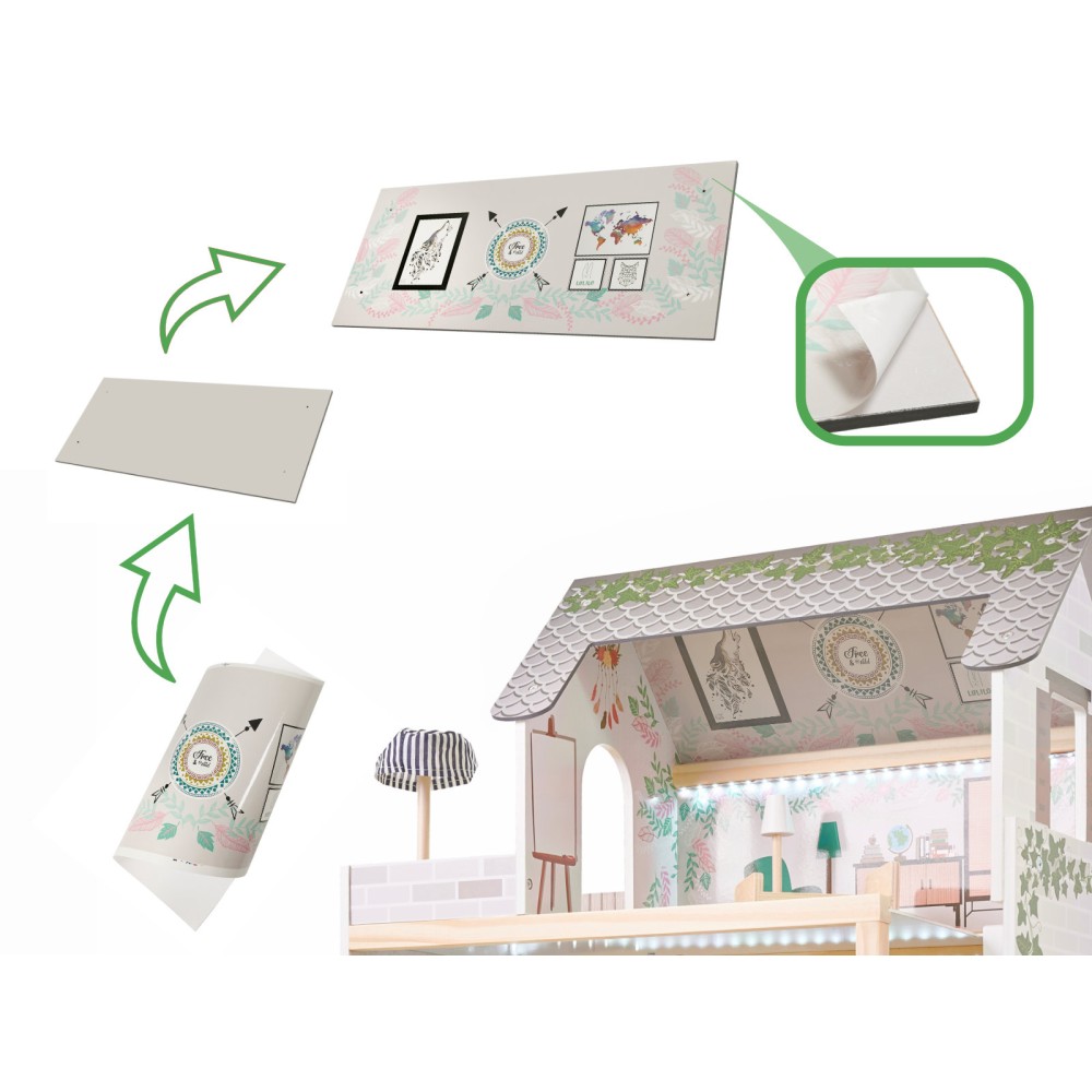 Maison de poupée en bois ULILO FLORO bohème LED 