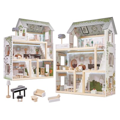 Maison de poupée en bois ULILO FLORO bohème LED 