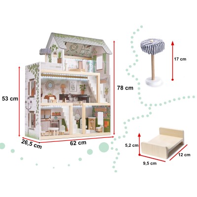 Maison de poupée en bois ULILO FLORO bohème LED 