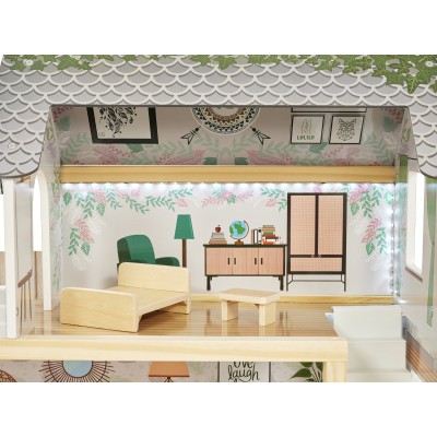 Maison de poupée en bois ULILO FLORO bohème LED 