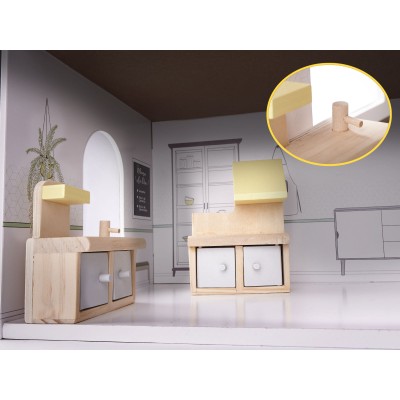 Maison de poupée en bois + meubles 70cm gris