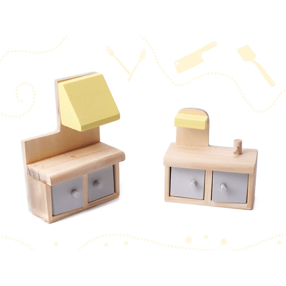 Maison de poupée en bois + meubles 70cm gris