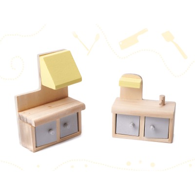 Maison de poupée en bois + meubles 70cm gris