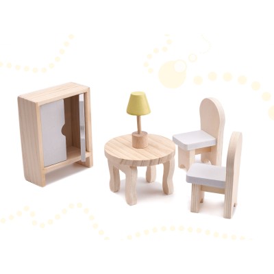 Maison de poupée en bois + meubles 70cm gris