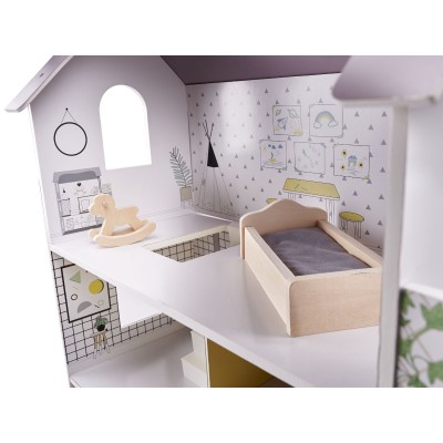 Maison de poupée en bois + meubles 70cm gris