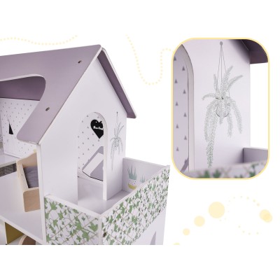 Maison de poupée en bois + meubles 70cm gris