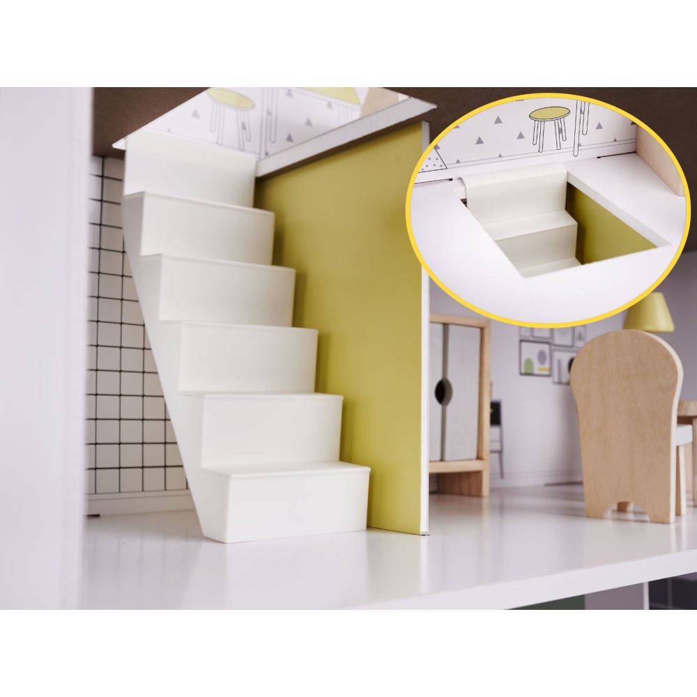 Maison de poupée en bois + meubles 70cm gris