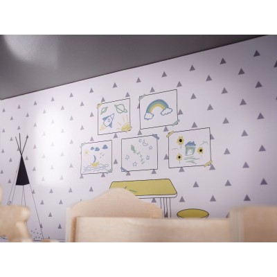 Maison de poupée en bois + meubles 70cm gris