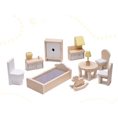 Maison de poupée en bois + meubles 70cm gris