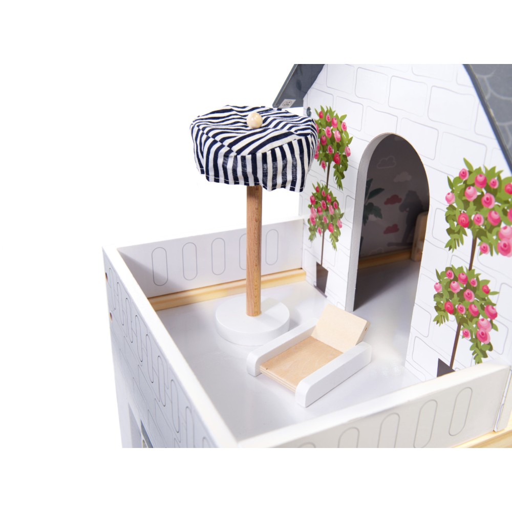 Maison de poupée en bois MDF + meubles 78cm LED noir