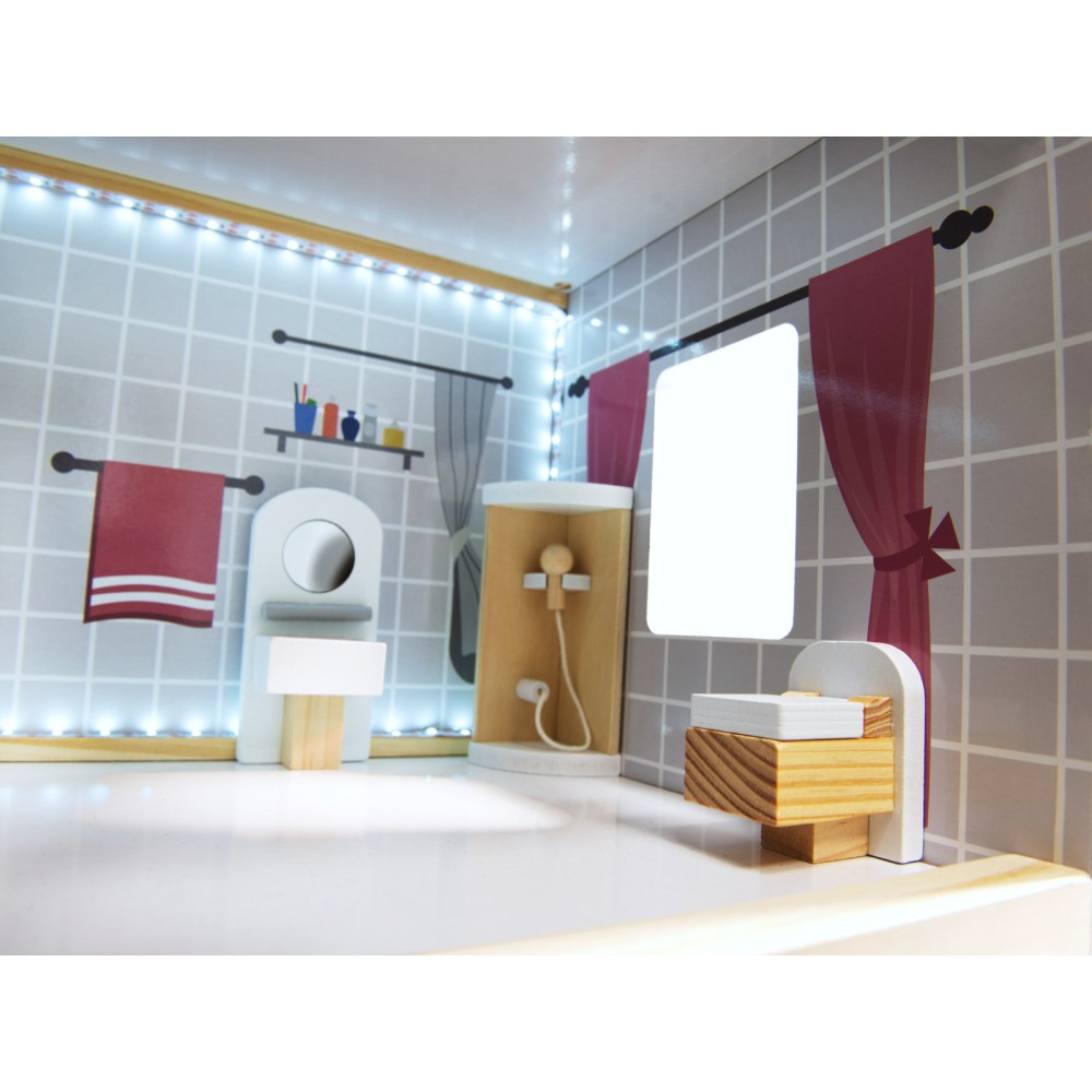 Maison de poupée en bois MDF + meubles 78cm LED noir
