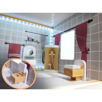 Maison de poupée en bois MDF + meubles 78cm LED noir