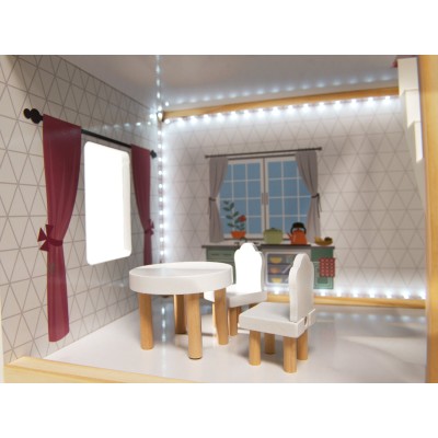 Maison de poupée en bois MDF + meubles 78cm LED noir