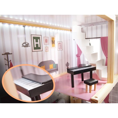 Maison de poupée en bois MDF + meubles 78cm LED noir