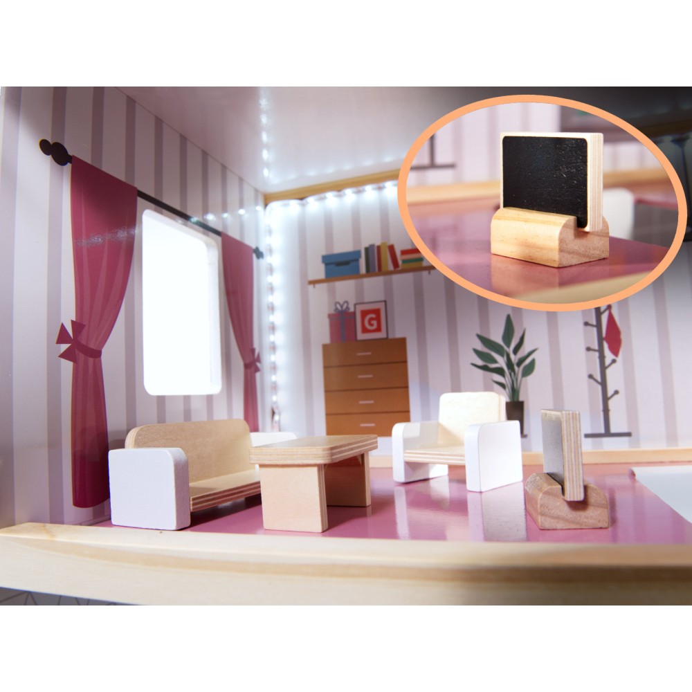 Maison de poupée en bois MDF + meubles 78cm LED noir