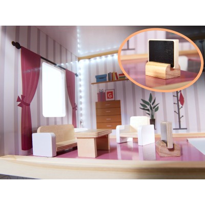 Maison de poupée en bois MDF + meubles 78cm LED noir